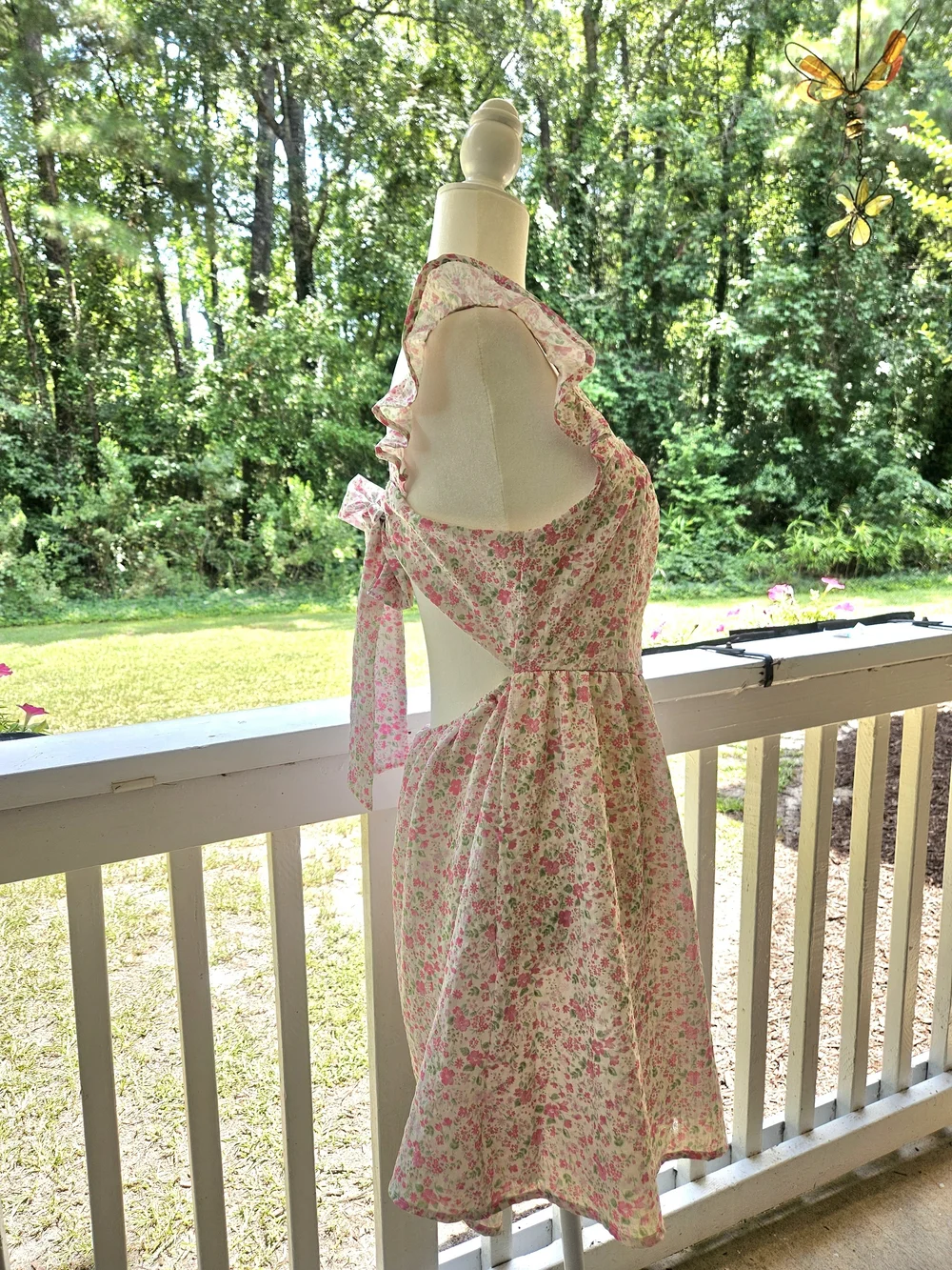 Altar'd State Pink Ditsy Floral Mini Dress Square Neck Ruffle Flutter Sleeve Med